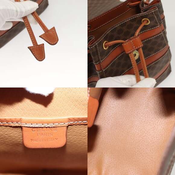 CELINE Macadam Canvas Backpack Pvc Leather Brown Gold - Picture 12 of 13